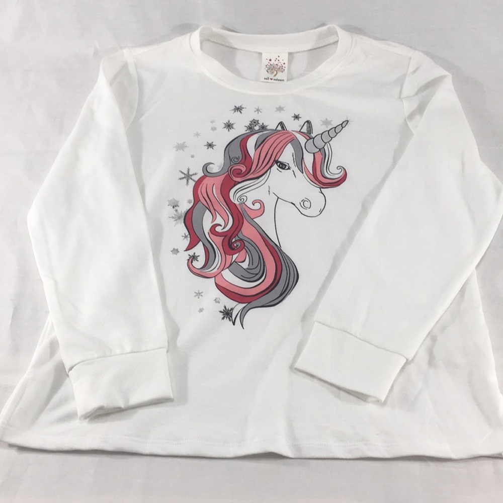 Self Esteem Unicorn and Snowflake Shirt, White, Large